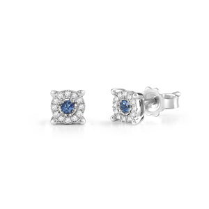 orecchini in oro bianco 18kt, diamanti e zaffiri blu