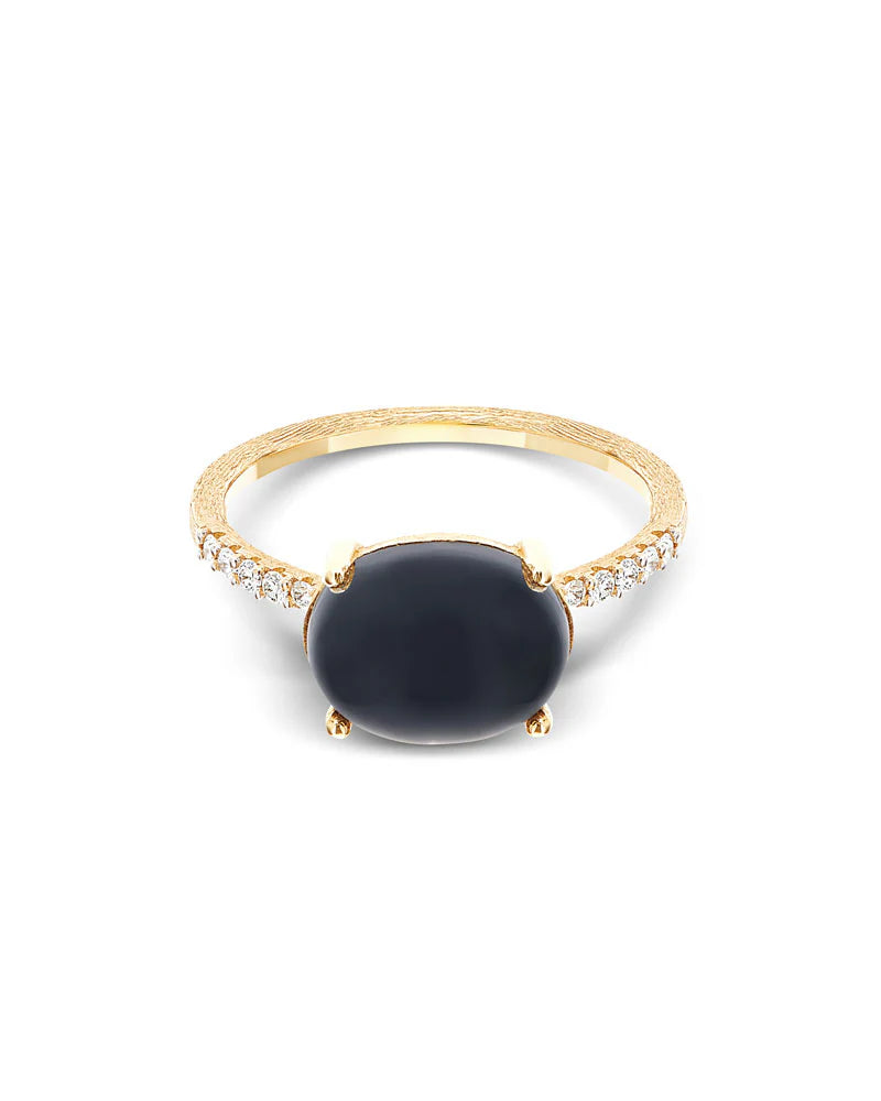 Anello dancing mistery black in oro giallo, onice e diamanti
