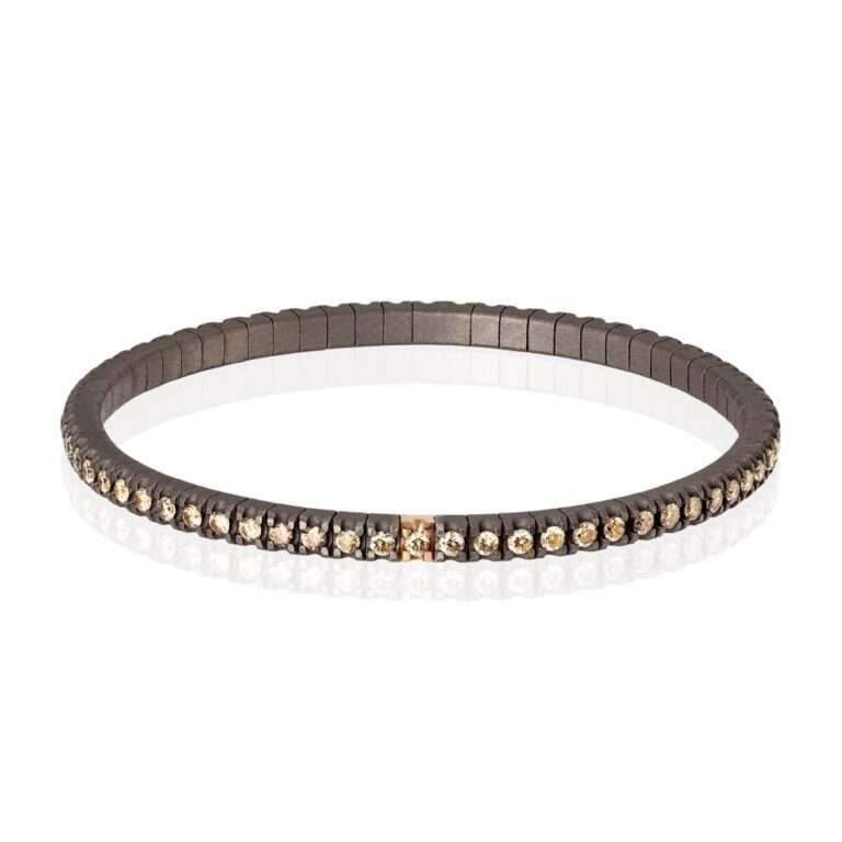 BRACCIALE TENNIS IN TITANIO, ORO ROSSO 18 KT E DIAMANTI BROWN DA 5 PUNTI.