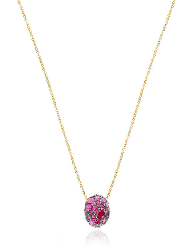 Collana reverse con ciondolo in oro giallo 18kt,zaffiri rosa, rubini, opale bianca e diamanti