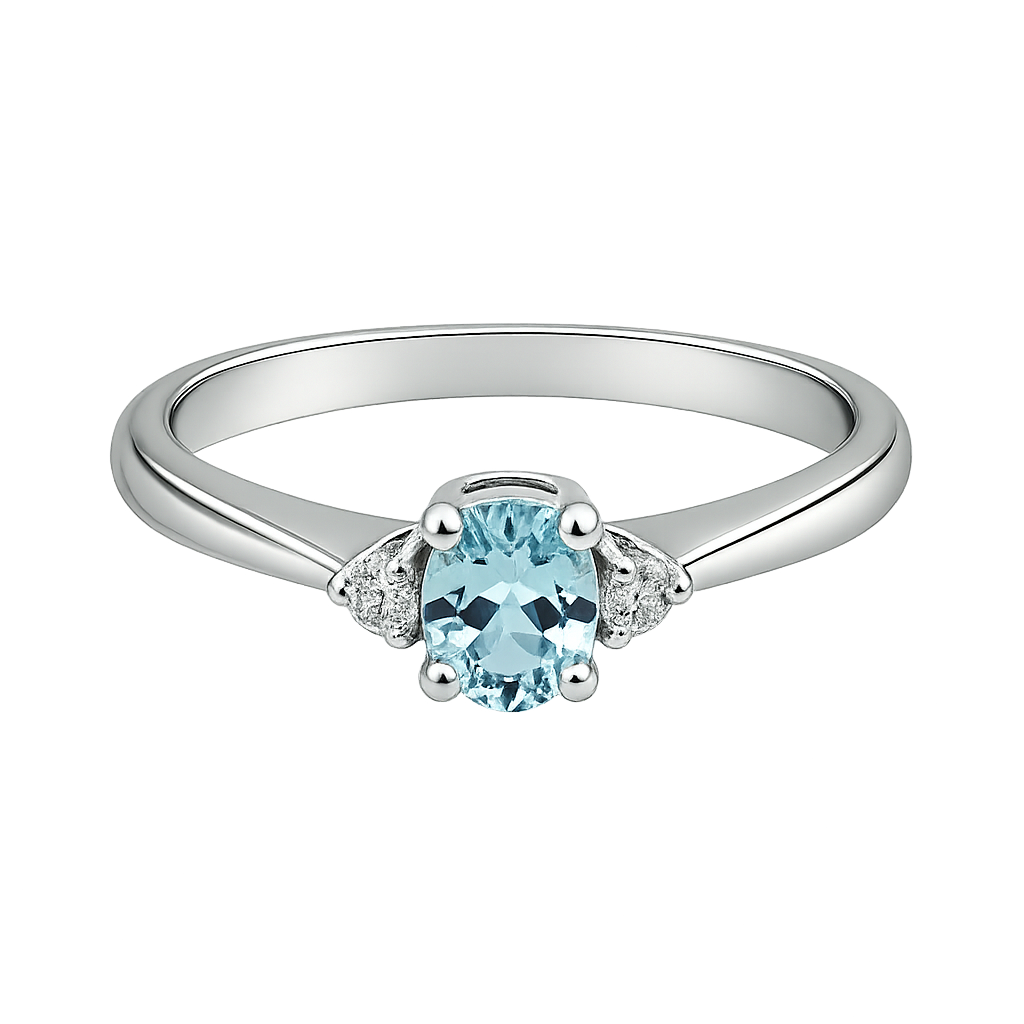 ANELLO IN ORO BIANCO, ACQUAMARINA E DIAMANTI