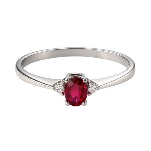 ANELLO ORO BIANCO, RUBINO E DIAMANTI