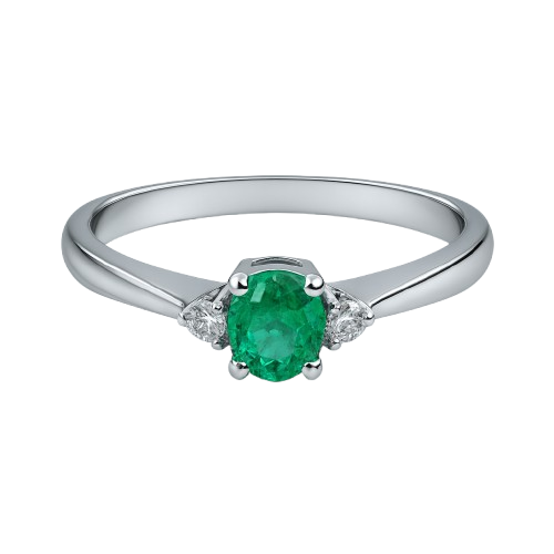 ANELLO ORO BIANCO SMERALDO E DIAMANTI