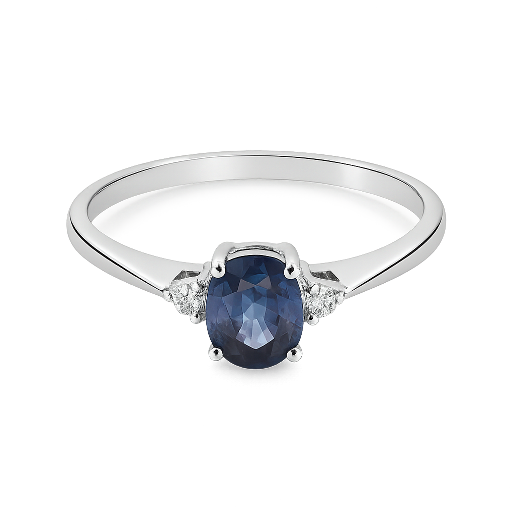 ANELLO IN ORO BIANCO, ZAFFIRO BLU E DIAMANTI