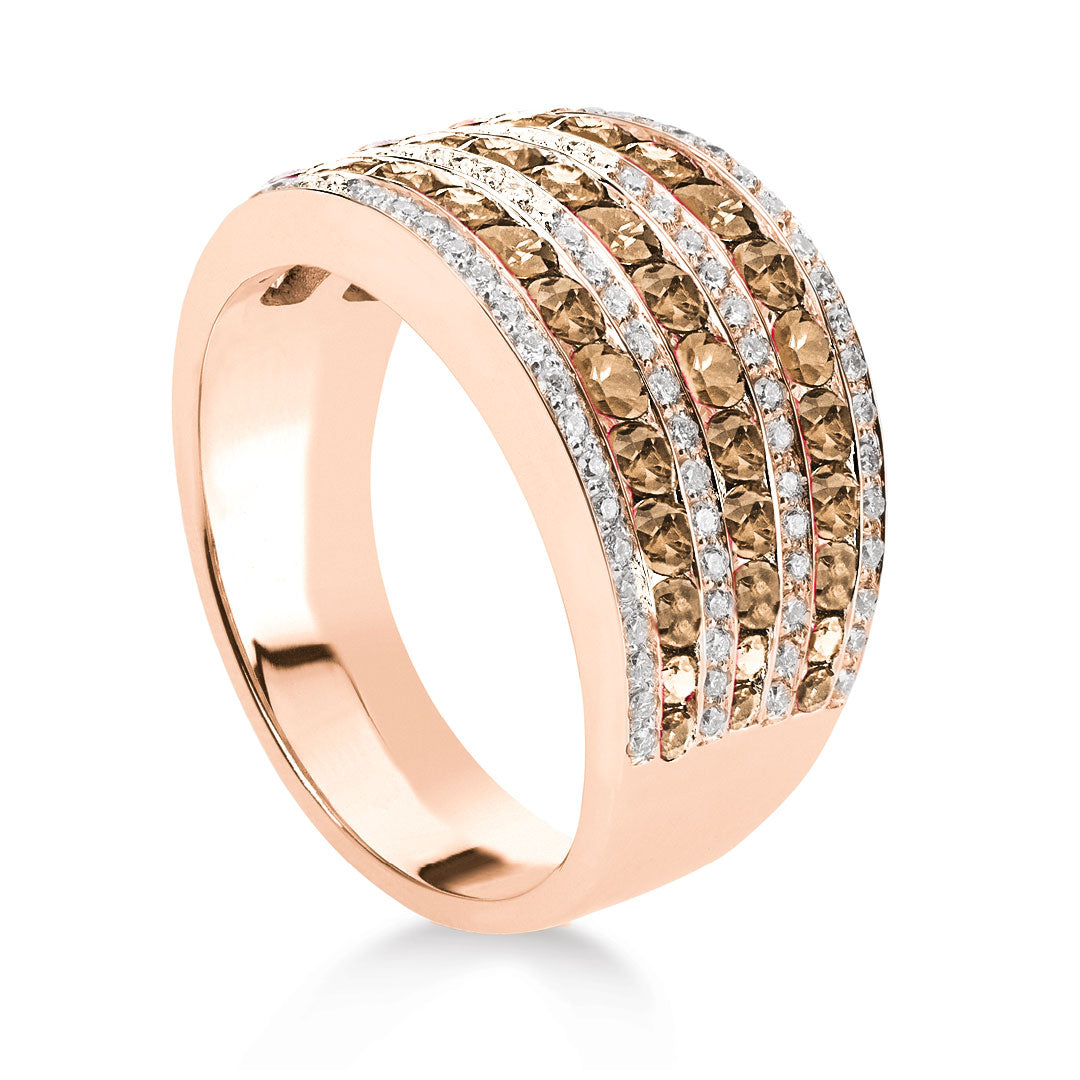 ANELLO IN ORO ROSA, DIAMANTI BIANCHI E BROWN