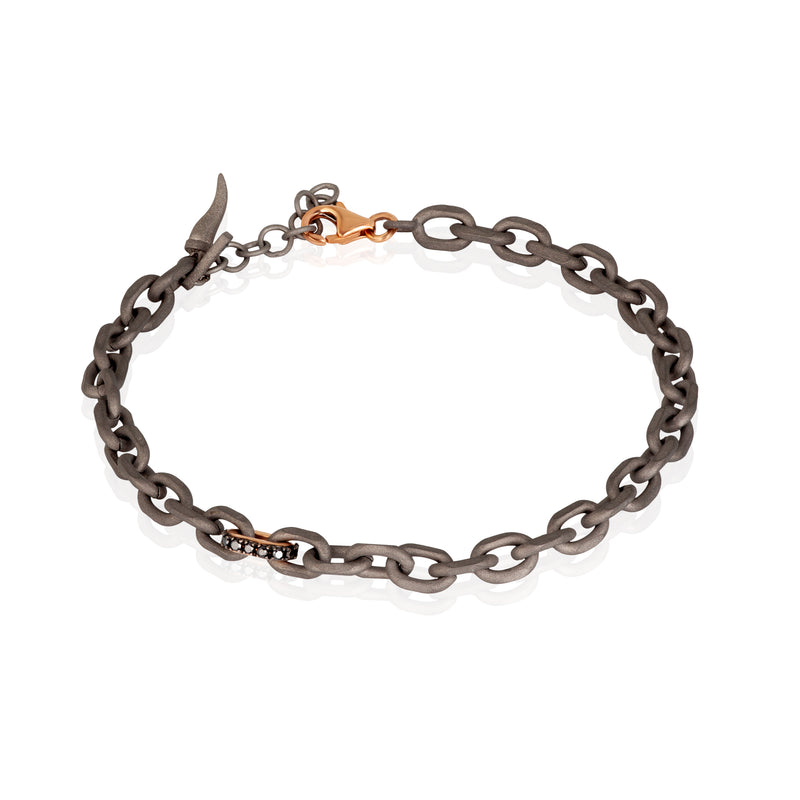 BRACCIALE UOMO CON CATENA IN TITANIO, ORO ROSSO 9 KT E DIAMANTI BLACK