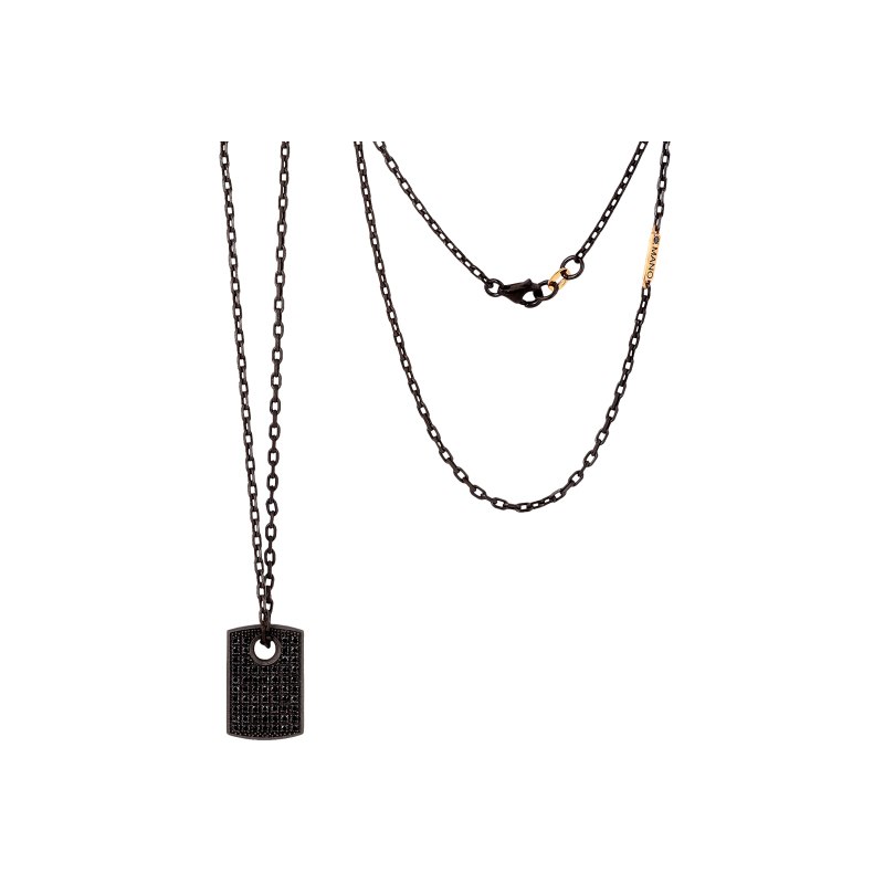 COLLANA CON TARGHETTA PICCOLA IN TITANIO, DIAMANTI BLACK ,ORO ROSSO 18 KT, ORO ROSSO 9 KT E CATENA