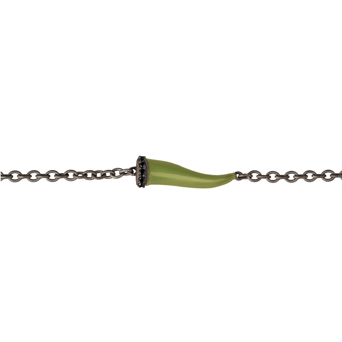 BRACCIALE CHARMS CON CORNETTO SMALTATO VERDE MILITARE IN TITANIO, 5 BLACK E CATENA