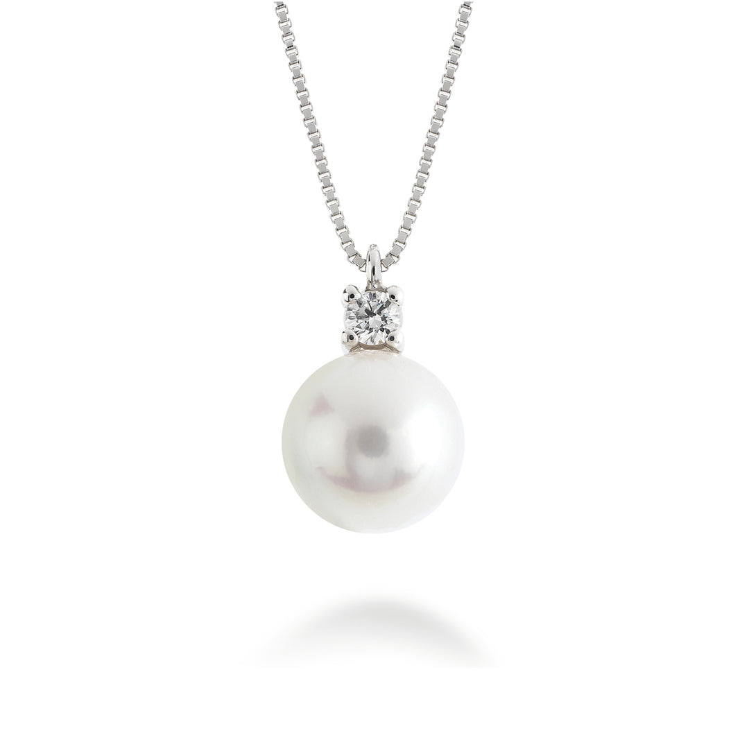 Girocollo in oro bianco, perla e diamante