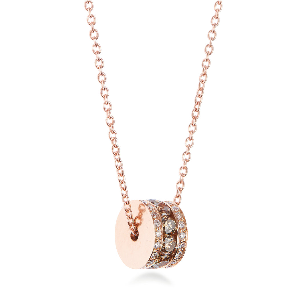 COLLANA IN ORO ROSA, DIAMANTI BIANCHI E BROWN