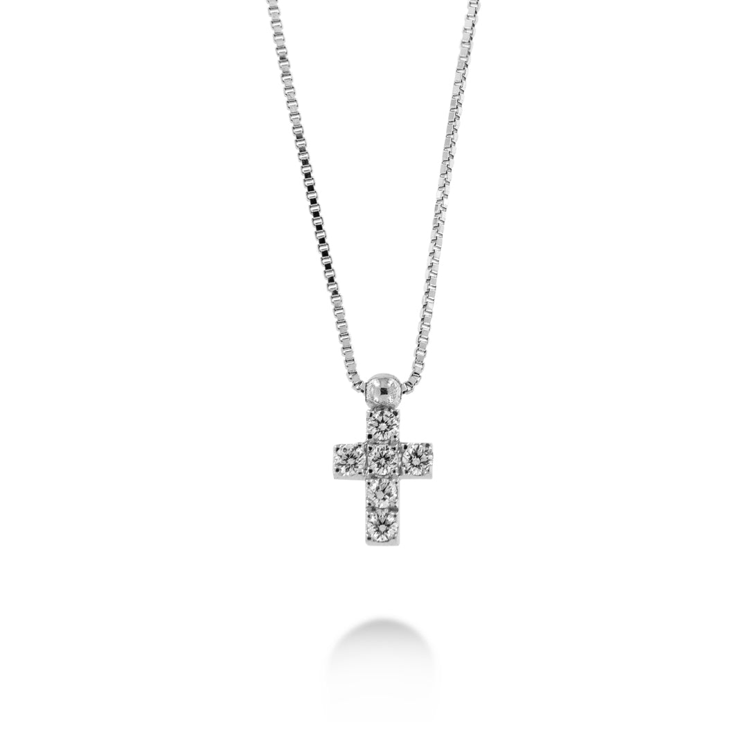 COLLANA CON CROCE IN ORO BIANCO E DIAMANTI