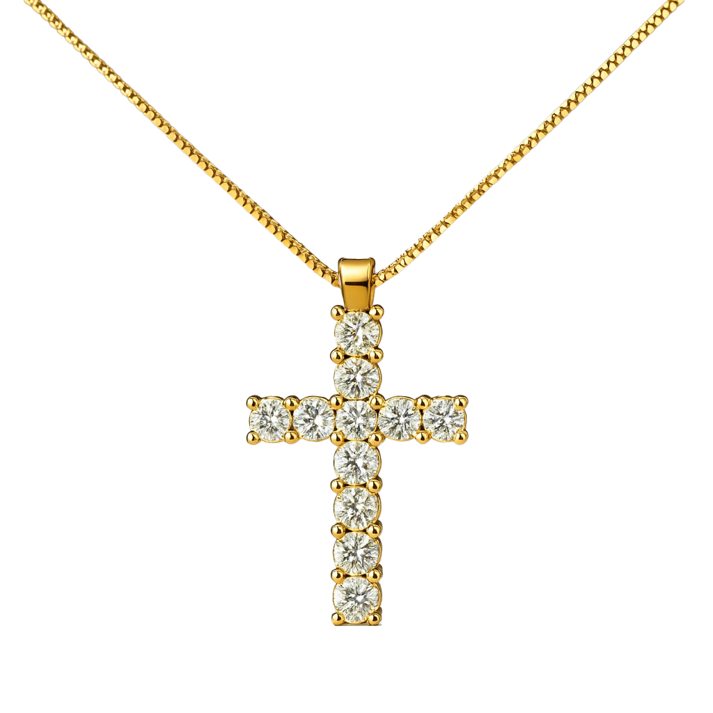 GIROCOLLO CROCE IN ORO GIALLO E DIAMANTI