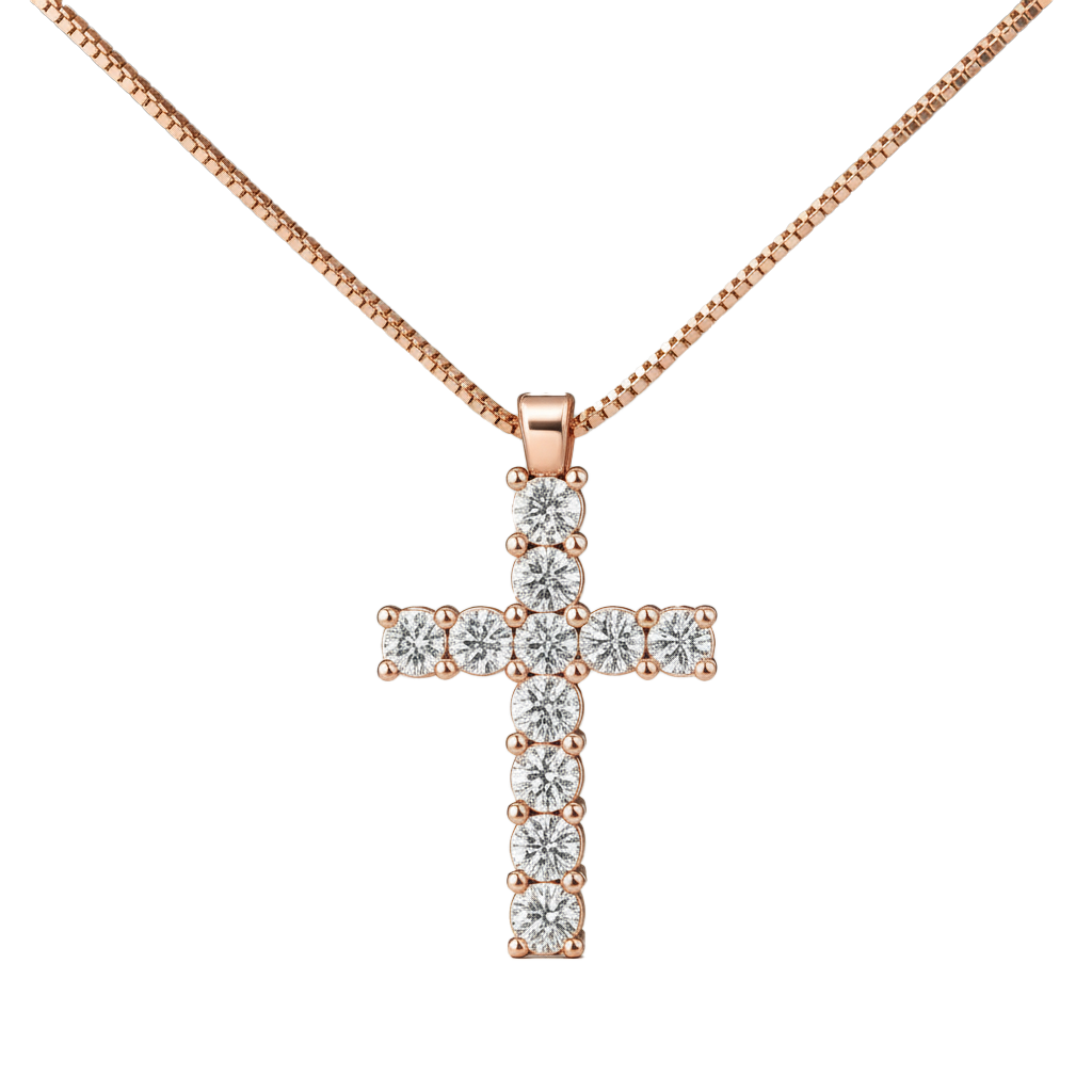 GIROCOLLO CROCE ORO ROSA E DIAMANTI