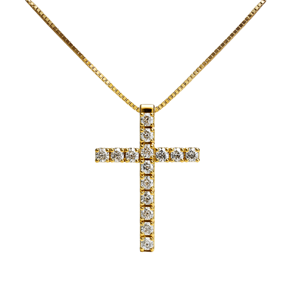 GIROCOLLO CROCE IN ORO GIALLO E DIAMANTI