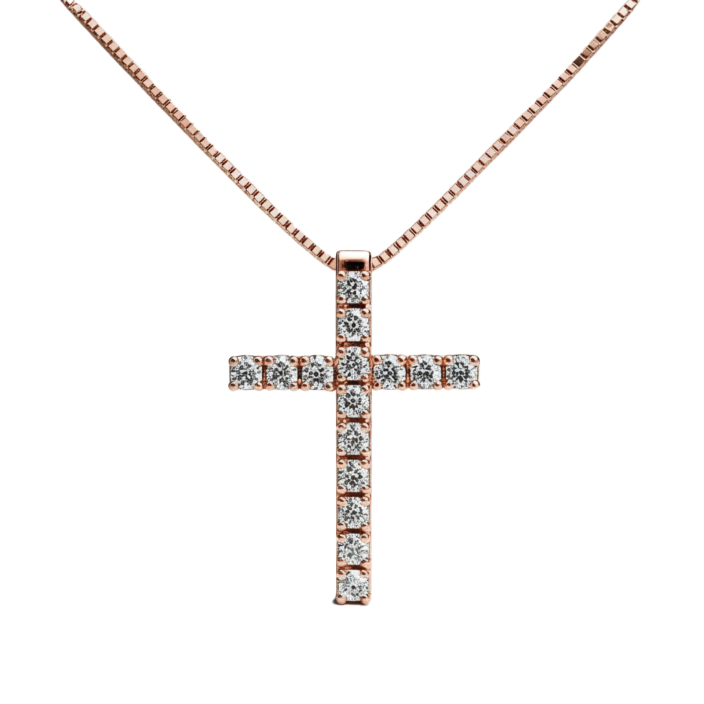 GIROCOLLO CROCE ORO ROSA E DIAMANTI