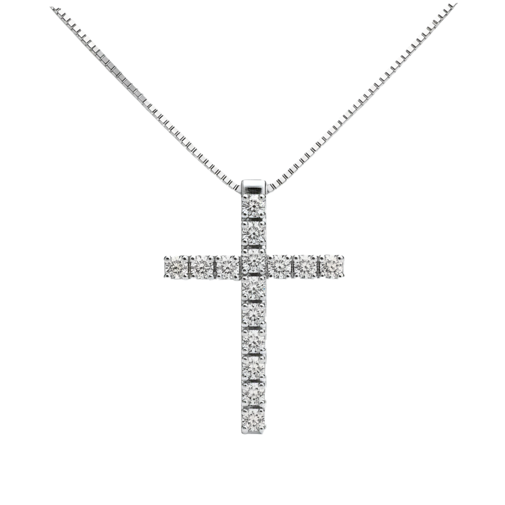 GIROCOLLO CROCE ORO BIANCO E DIAMANTI