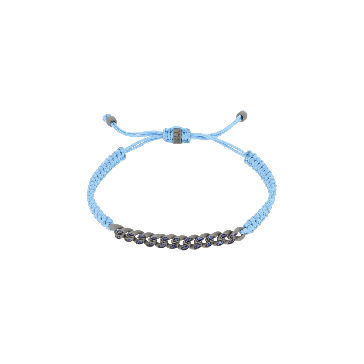 BRACCIALE GROUMETTE NAUTICA MINI IN TITANIO CON ZAFFIRI BLU E LACCIO AZZURRO INTRECCIATO