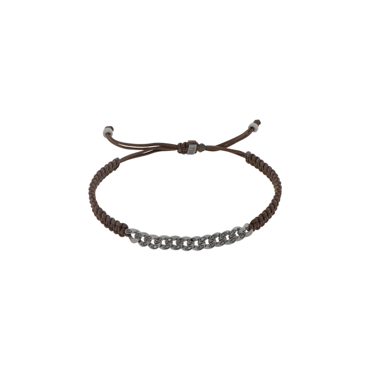 BRACCIALE GROUMETTE NAUTICA MINI IN TITANIO CON DIAMANTI BLACK E LACCIO MOCHA INTRECCIATO