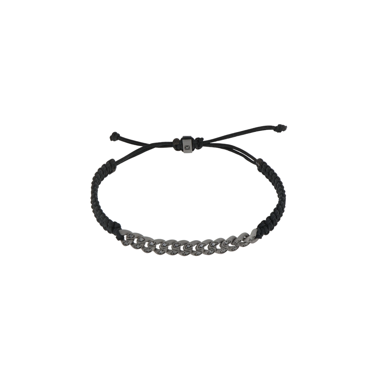 BRACCIALE GROUMETTE NAUTICA MINI IN TITANIO CON DIAMANTI BLACK E LACCIO NERO INTRECCIATO