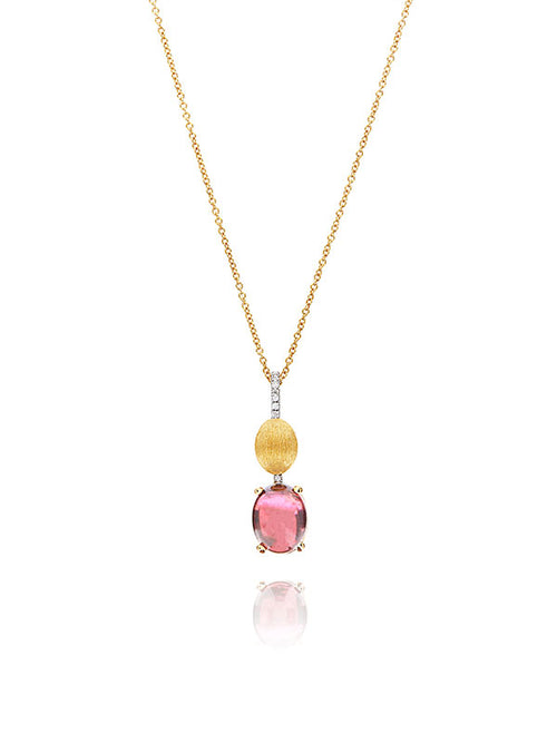 girocollo in oro giallo 18 kt diamanti e tormalina rosa