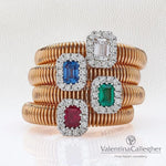 anello millerighe in oro rosa 18 kt, smeraldo e diamanti