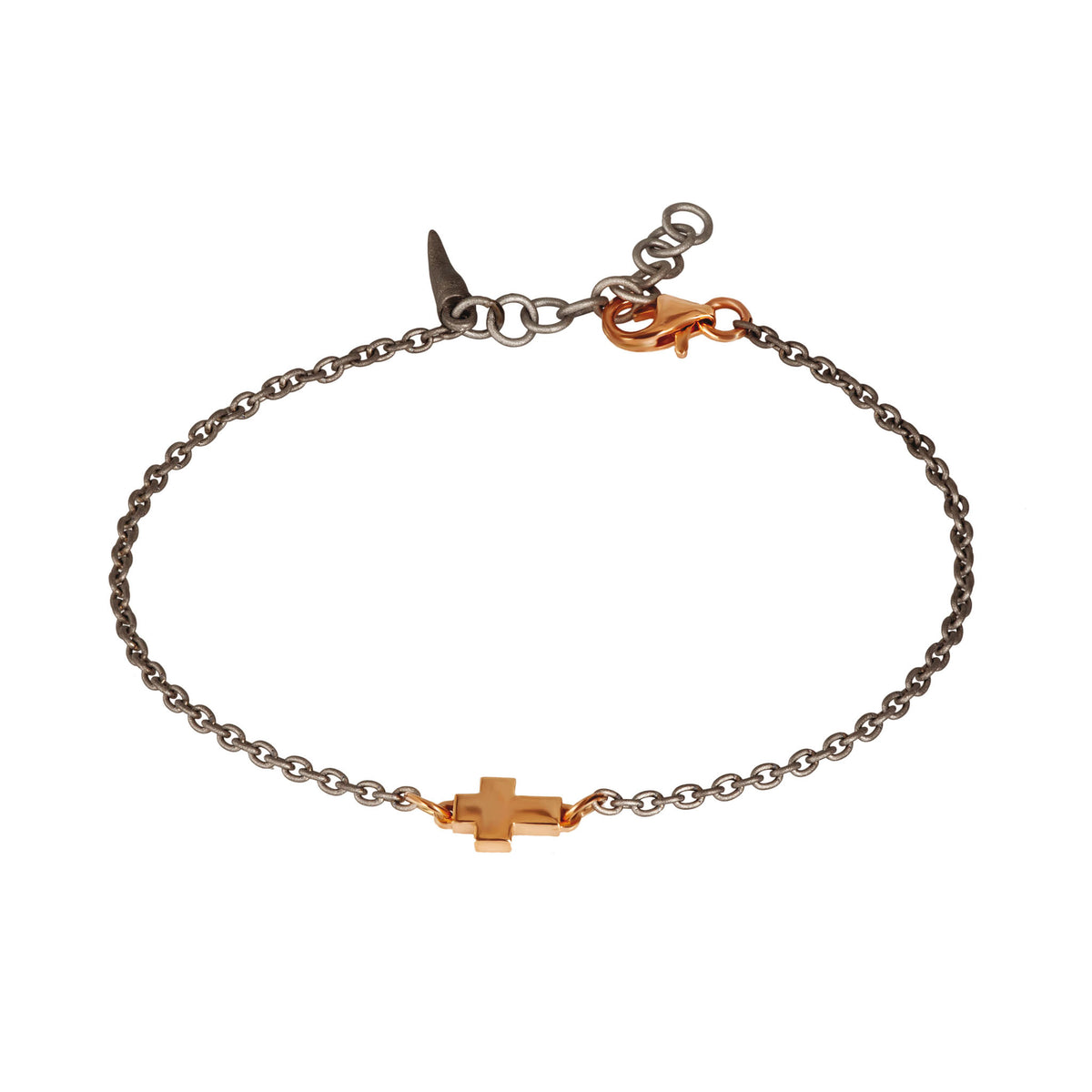 BRACCIALE UOMO IN TITANIO CON UNA CROCE E CHIUSURA IN ORO ROSSO 9 KT