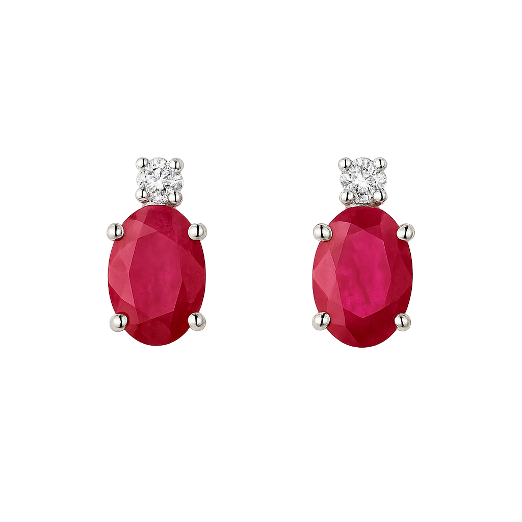 orecchini in oro bianco, rubini e diamanti