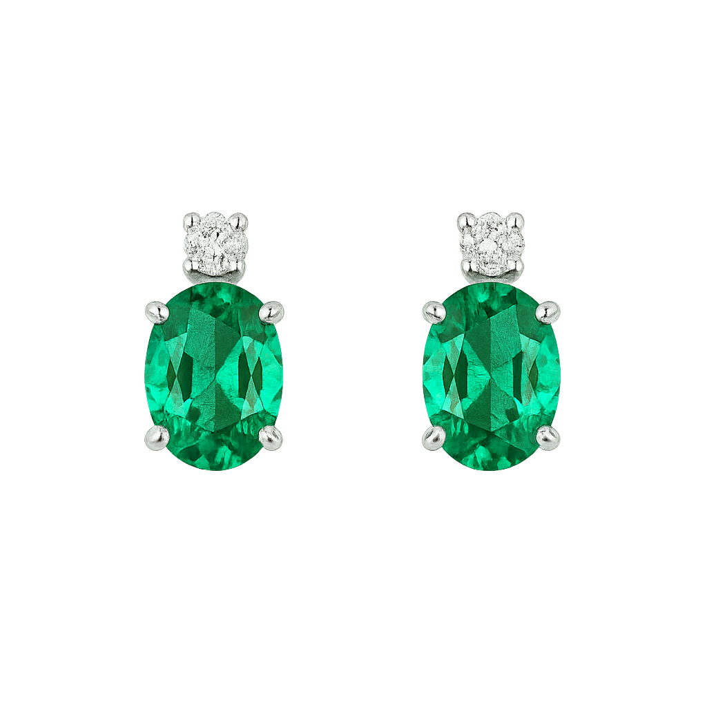 orecchini in oro bianco, smeraldi e diamanti