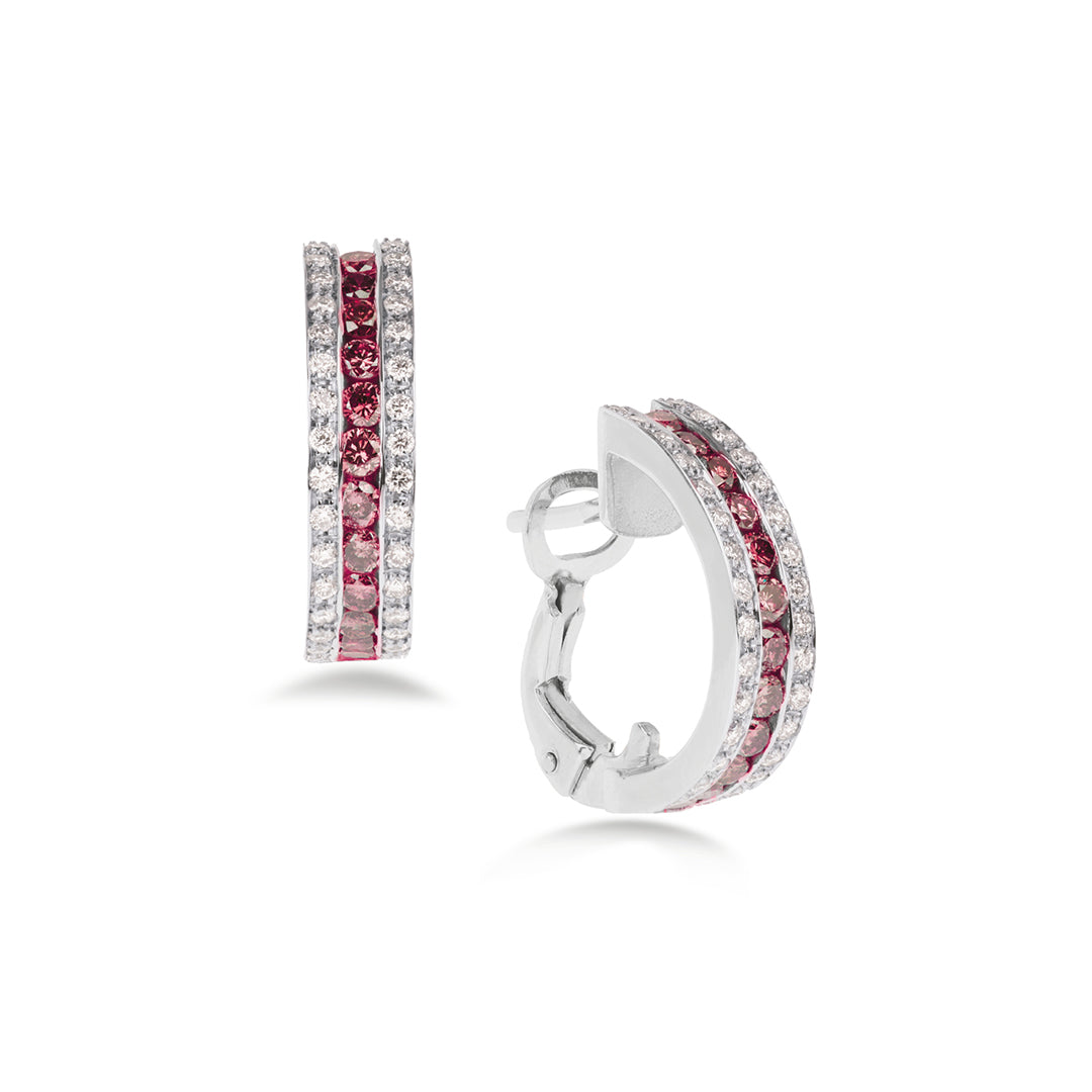 Orecchini in oro bianco, rubini e diamanti