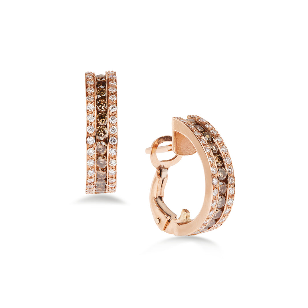 ORECCHINI IN ORO ROSA, DIAMANTI BIANCHI E BROWN