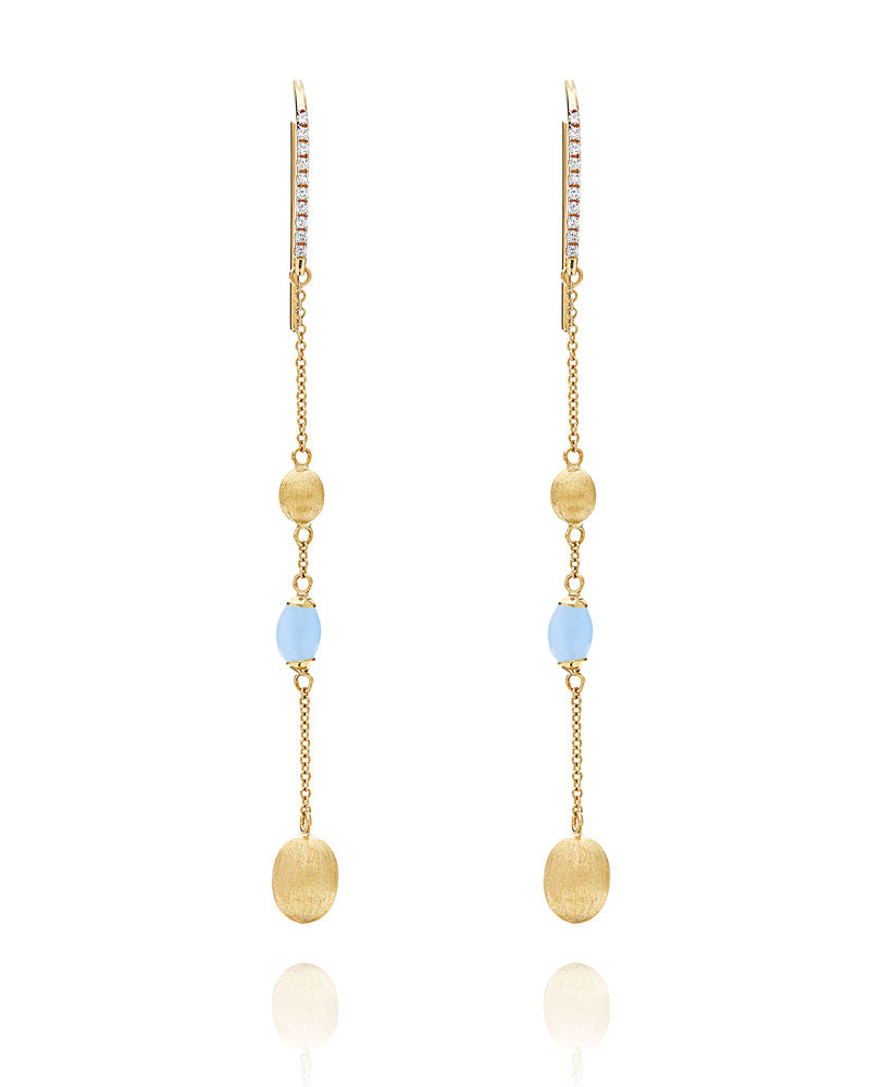 orecchini in oro giallo 18kt e acquamarina milky
