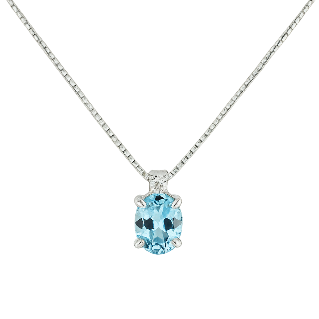 Girocollo in oro bianco, acquamarina e diamante