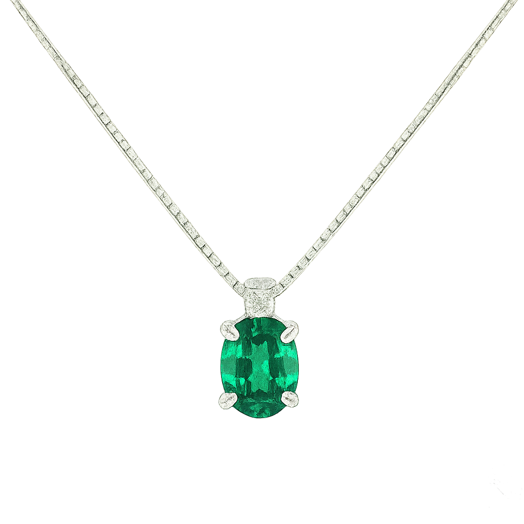 Girocollo in oro bianco, smeraldo e diamante