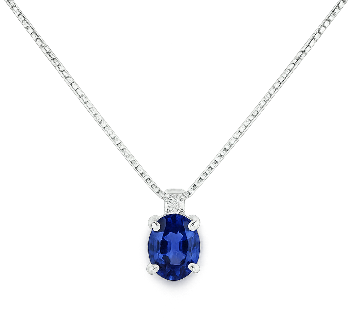 Girocollo in oro bianco, zaffiro blu e diamante