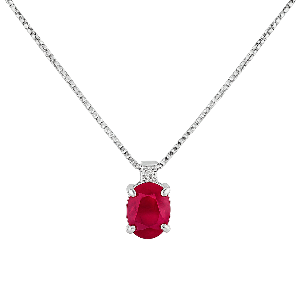 GIROCOLLO IN ORO BIANCO, RUBINO E DIAMANTI