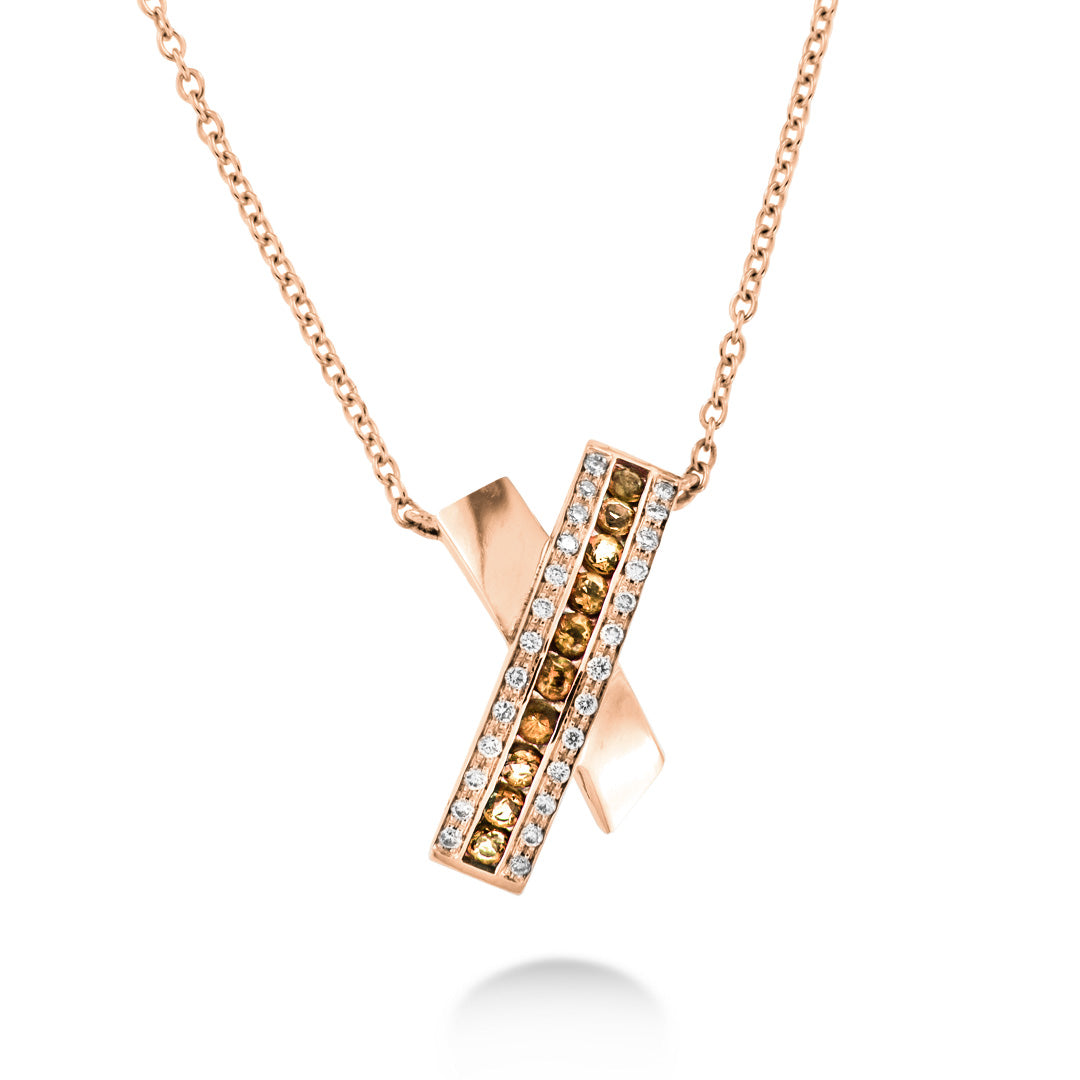 COLLANA IN ORO ROSA, DIAMANTI BIANCHI E BROWN