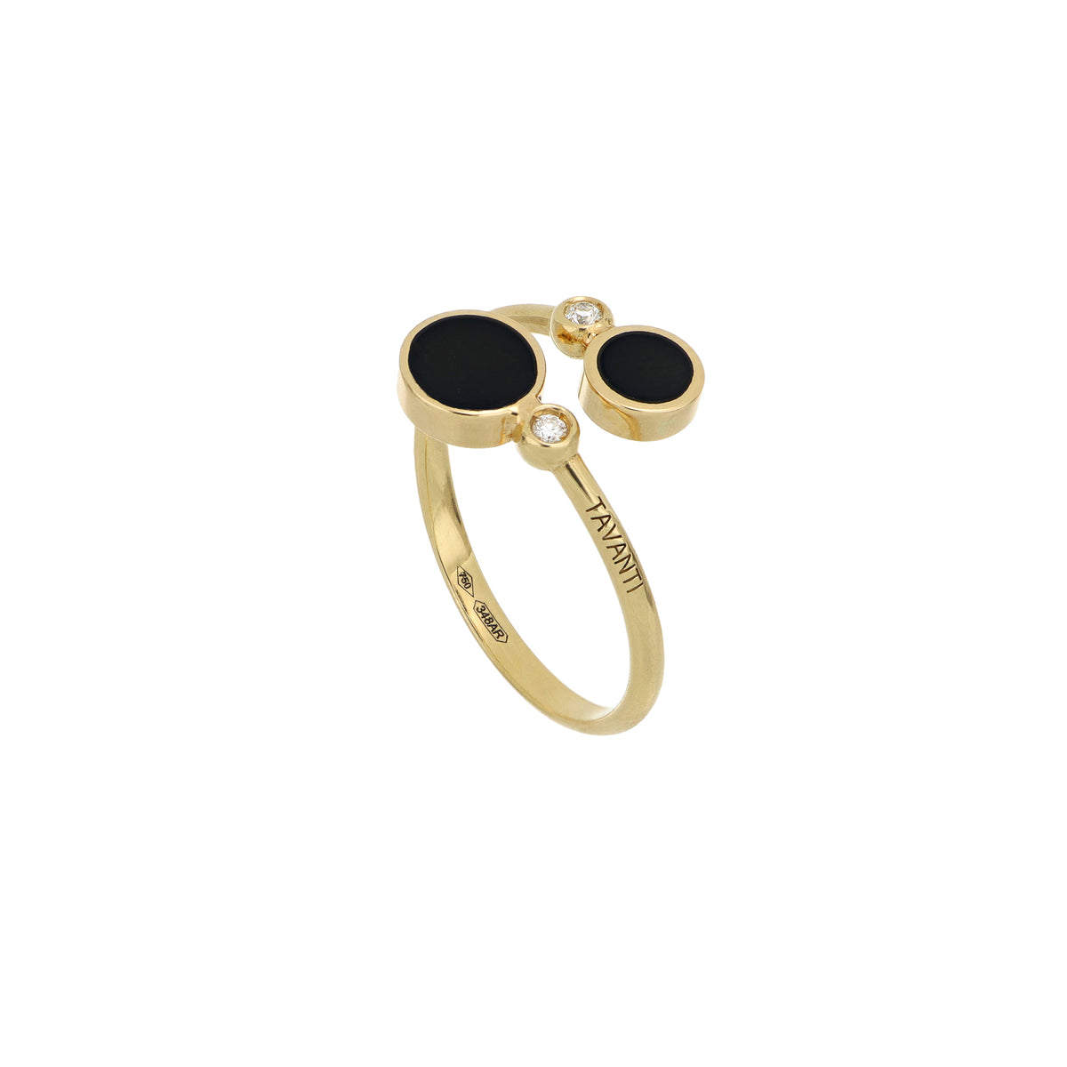 Anello Brio contrariè in oro giallo, onice e diamanti