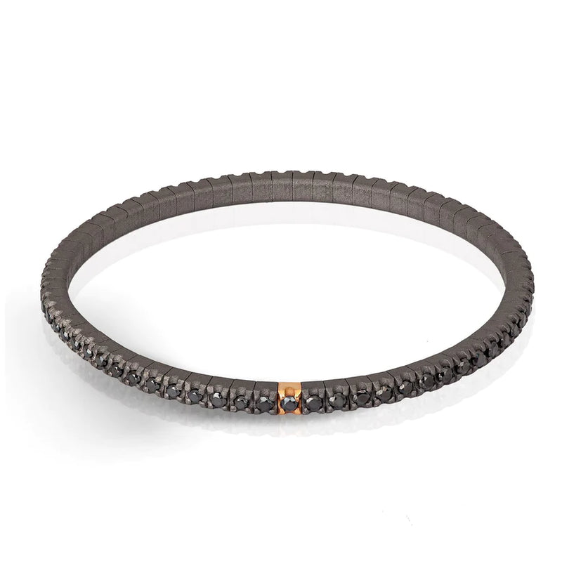 BRACCIALE TENNIS IN TITANIO, ORO ROSSO 18 KT E DIAMANTI BLACK DA 3 PUNTI.