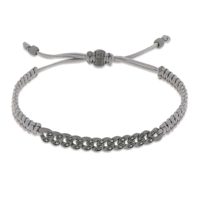 BRACCIALE GROUMETTE NAUTICA MINI IN TITANIO CON DIAMANTI BLACK E LACCIO GRIGIO INTRECCIATO